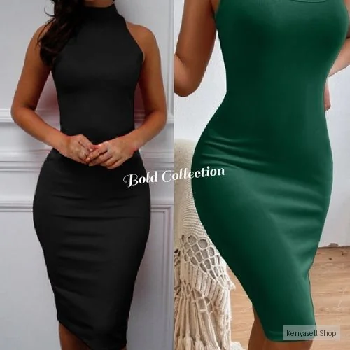 2PCS Sexiest Mock Neck Ribbed Bodycon Dress(Hips 36-42inches Fit)