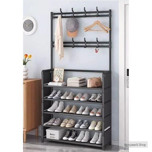 CYFAZA 5-Tier Metal Shoe Rack Hat Rack, Entryway Storage Organizer