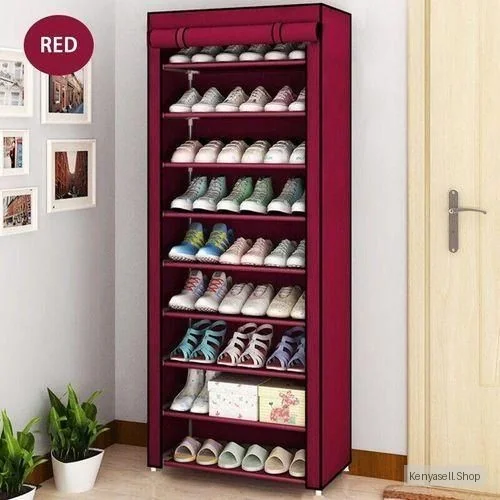 Lindy Single Row 9 Layer Shoe Wardrobe - Red