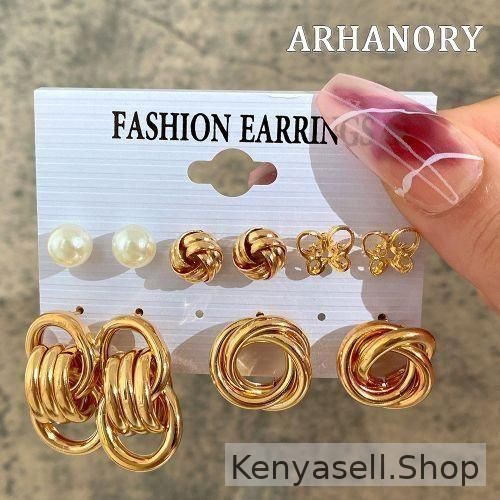 ARHANORY 5 In 1 Multi-style Earrings Ladies Hoop Pearl For Women Girl