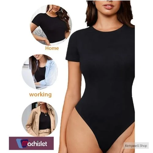 Machislet Womens Short Sleeve Round Neck Casual Stretchy Basic T Shirt Bodysuit Tops