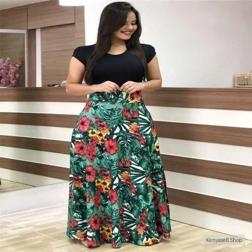 AIDAILU Women's Floral Print Casual Long Dress Short Sleeve Office Dresses For Ladies - Multicolour