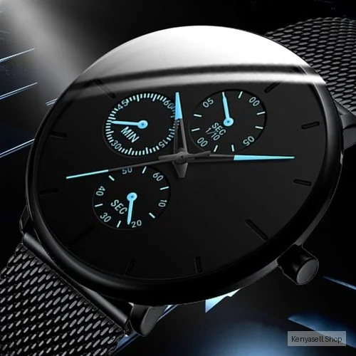 Mens Casual Luminous Quartz Watch  Slim Mesh Steel