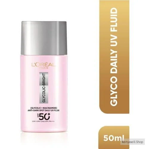 L'Oréal Glycolic Bright Anti-Dark Spot Daily UV Fluid SPF 50+ Enriched with Niacinamide to Reduce Dark Spots and Glycolic Acid to Remove Excess Melanin, 50ml