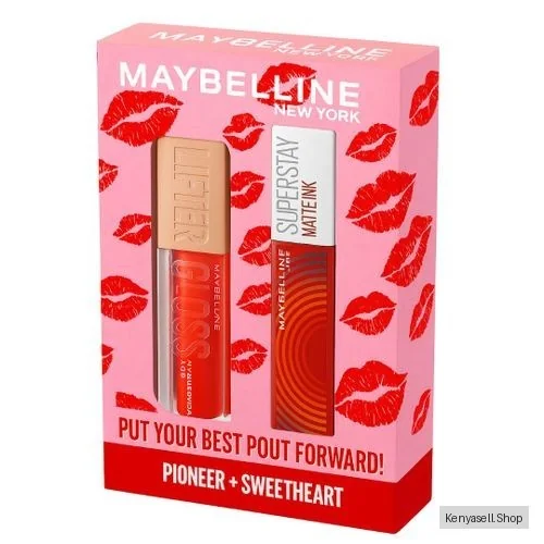 Maybelline Lip Kit Super Stay Matte Ink Liquid Lipstick, Pioneer 5ml + Lifter Gloss Plumping and Hydrating Lip Gloss, Sweetheart 5.4ml