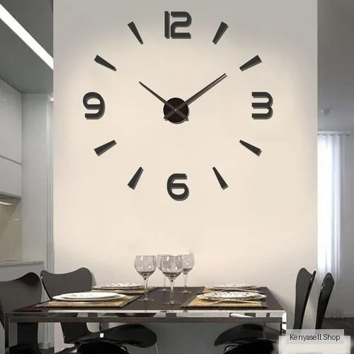 3D DIY Wall Clock 40CM - Black Creative Wall Acrylic Decorative Sticker Clock