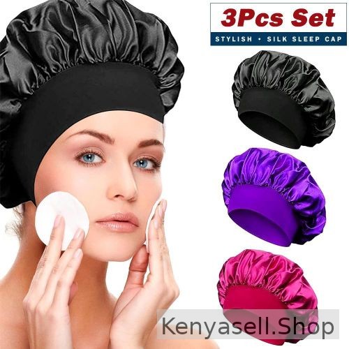 ARHANORY 3Pcs Satin Hair Bonnet Large Sleep Cap Wide Elastic Band