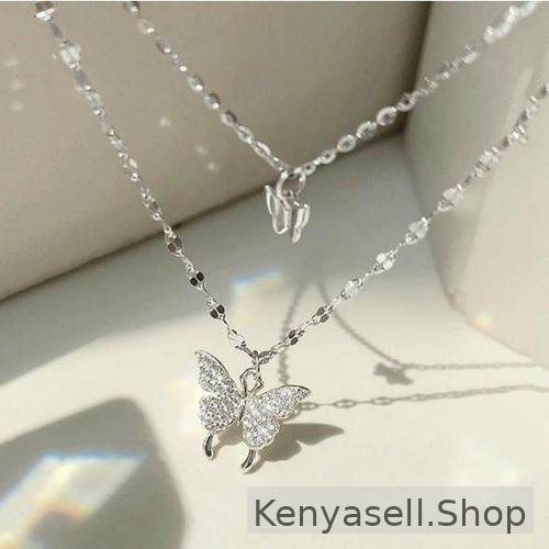 Double Micro-Set Zirconia Delicate Butterfly Trend Ladies Necklace Jewelry Gift