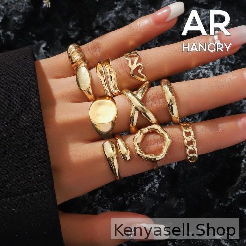 ARHANORY 10pcs/set Ladies Stacking Ring Set - Gold