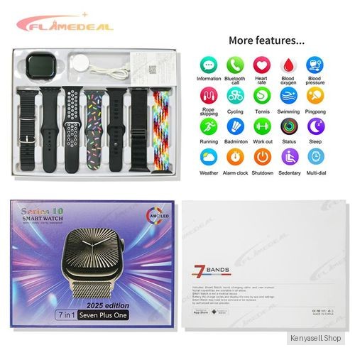 FLAMEDEAL Series 10 7-in-1 Strap 2.2" Bluetooth Call Full Touchscreen Smartwatch- For Android and iOS