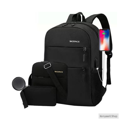 Backpack 4 In 1 Multi Functional School Business Backpack With USB Slot - Black