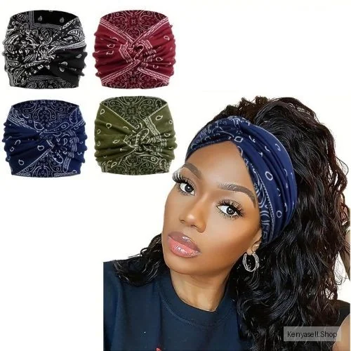 4pcs/pack Bohemian Soft Twist Knotted Wide Edge Headband Women Turban