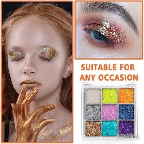 Handaiyan 9 In 1 Face Blush Pressed Blusher Highlighter Makeup Palette Eyeshadow Face Glitter