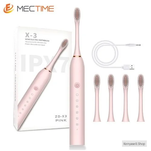 Electric Toothbrushes With 4 Brush Heads - Pink