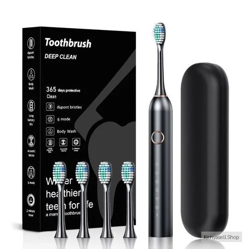 "Deep Clean" Fully automatic household 4-wave brush head soft-bristled intelligent mode rechargeable electric toothbrush (black)