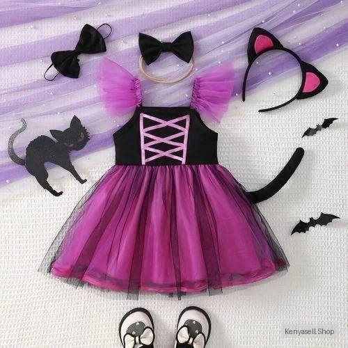 Catpapa 0-3Years Baby Girls Cosplay Dress With Headband*2 And Tail，Halloween, Easter costumes