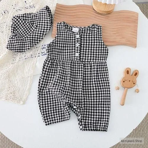Catpapa 1-24Months Baby Girls Bodysuits With Hat Black And White Checkerboard