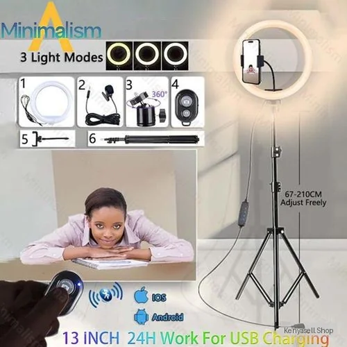 6in1 13 Inch Ring Light+2.1M Tripod Stand For Tiktok Youtube Gift:Mic+Remote