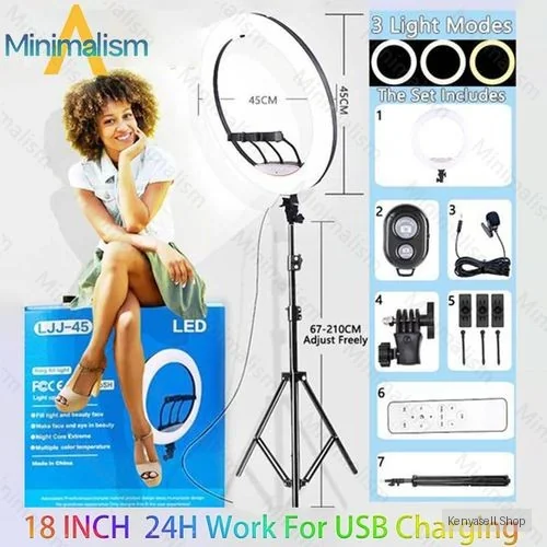 6in1  Ring Light 18 Inch+2.1M Tripod Stand For Tiktok Youtube Gift:Mic+Remote