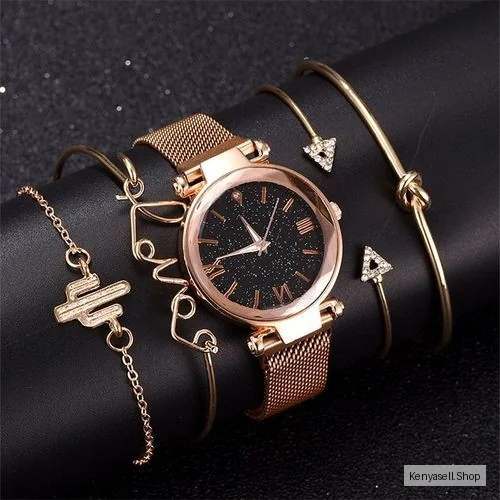 5pcs Set Luxury Women Watches Magnetic Starry Sky Ladies Quartz Wristwatch