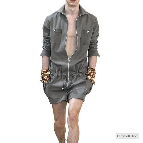 Summer Trendy Men's Long Sleeve Shorts Cargo Jumpsuit