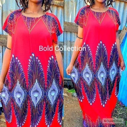 Gorgeous Shinny Red Floral Shades Maxi Dera Dress(Size12/14/16)