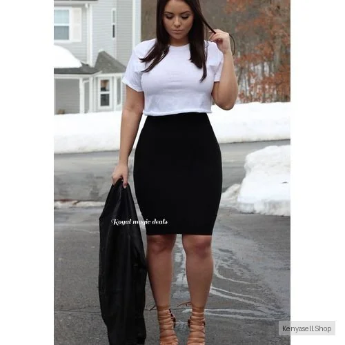 Cotton Kneelength Ribbed Bodycon SKIRT