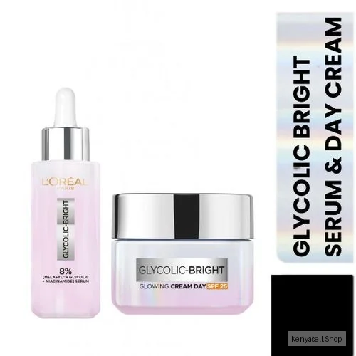 L'Oréal Glycolic Bright Serum 30ml + Day Cream Routine Kit, with Glycolic Acid that penetrates faster & Deeper, Minimises Dark Spots Within 2 Weeks