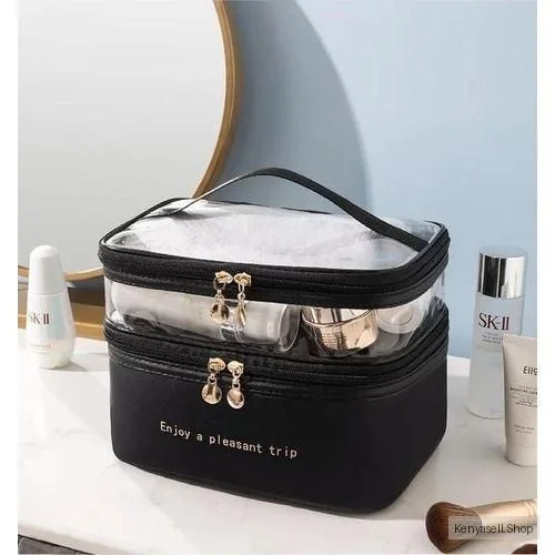 White Label Double Layer Cosmetic Bag - Black