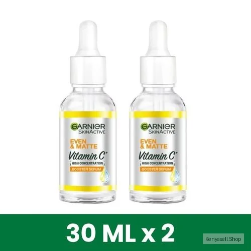 Garnier Twin Pack Even & Matte Vitamin C Brightening Booster Face Serum 30ml -Dark Spots Corrector with Niaciniamide + Salicylic Acid