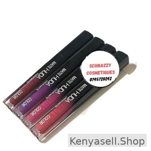 Huda Beauty 4pcs Beautiful Lips Assorted Matte Liquid Lipstick Longlasting Rich Color Payoff Doesn't Break