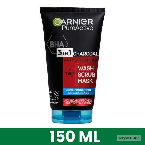Garnier Skin Active Pure Active Intensive 3 in1 Charcoal Anti-Blackhead Wash for Acne prone skin and blackheads, 150ml