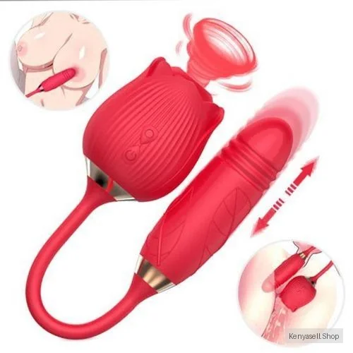 Two-in-one rose USB Rechargeable G-Spot Vibrator cli_t Sucking and thrusting adult Dildo sex toy for women