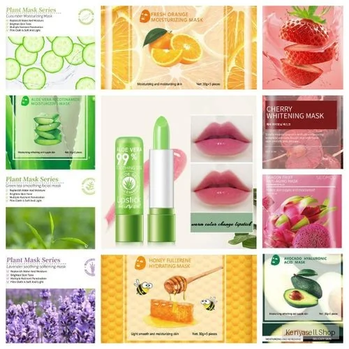 10 Face Masks Fruit Plant Hydrating Bulk Set+1 Aloe Lipstick
