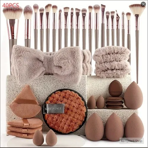 Made 40PCS Beauty Tools Big Combination Set Face Cleansing And Blusher Kit-coffee Color