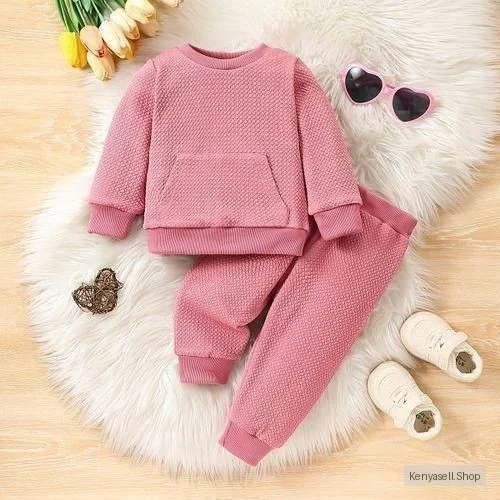 Catpapa 0-3Years Baby Girls Solid Color Hoodie With Jogger Pants