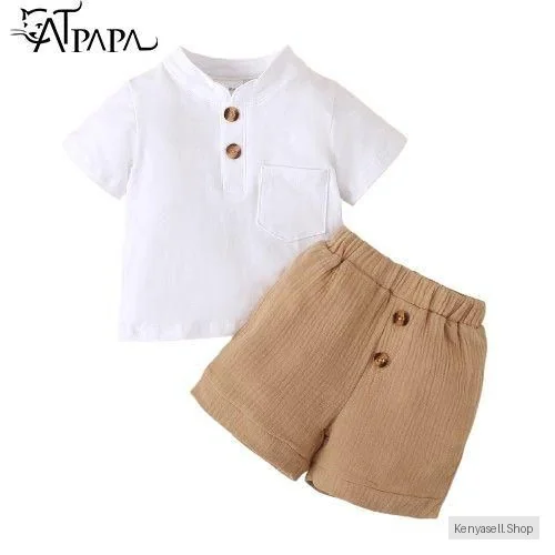 Catpapa 3-24 Months Baby Boy Summer Plain Color Cotton Clothes Set