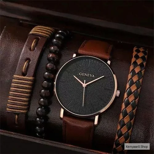 4-piece men's watch set, fashionable and casual business quartz watch, fashionable and casual bracelet watch set, men's sports and trendy watch set